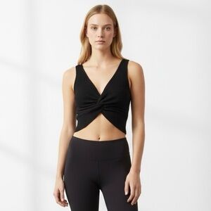 4/$40 Etiquette V-Neck Sleeveless Twist Front Black Crop‎ Top